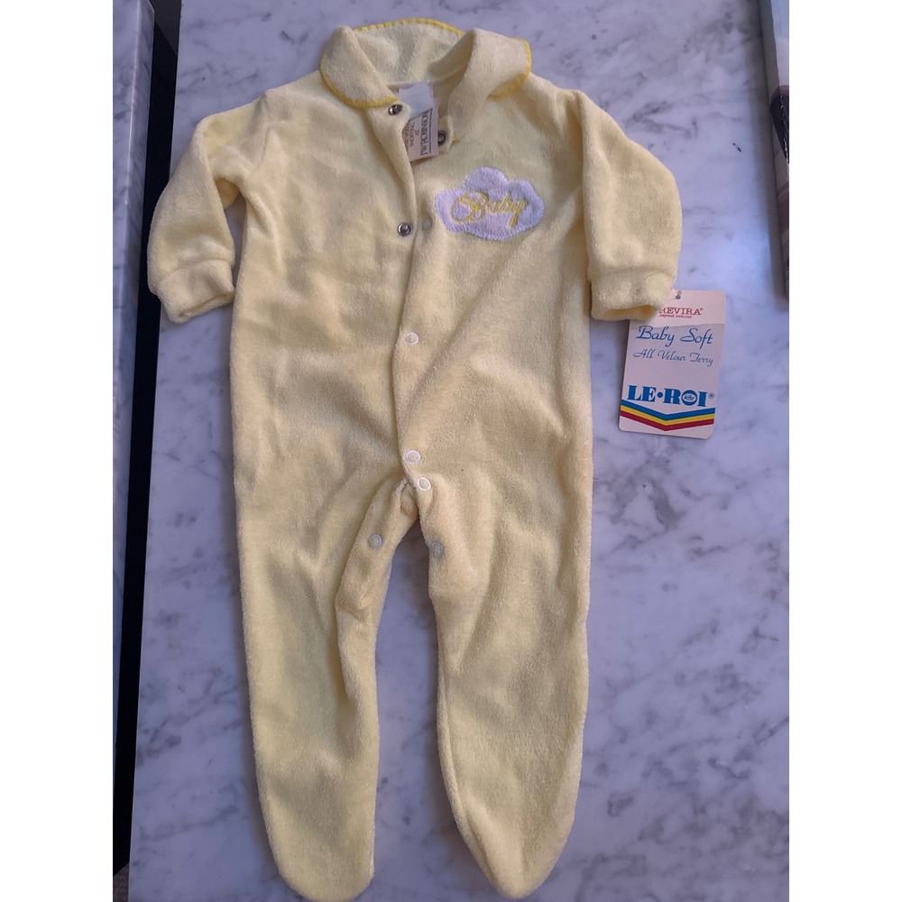 Vintage Le-Roi Baby Soft Velour Terry Footed Sleeper Yellow Cloud Size M 11-17lb